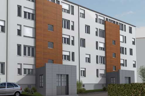 Retraitement et polychromie de 3 immeubles rue Einstein à Hagondange